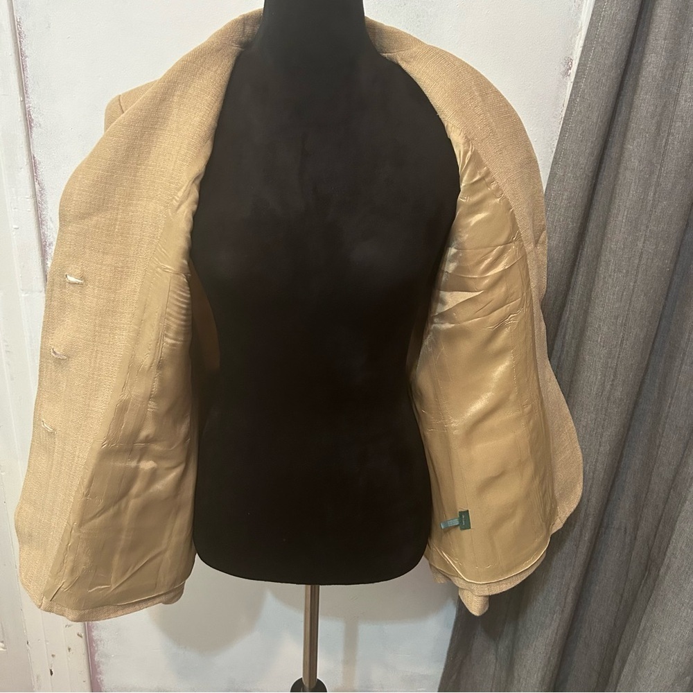 Lauren Ralph Lauren Women 109% Linen Blazer 12 Tan Brown Lined Pockets Career - Picture 7 of 10